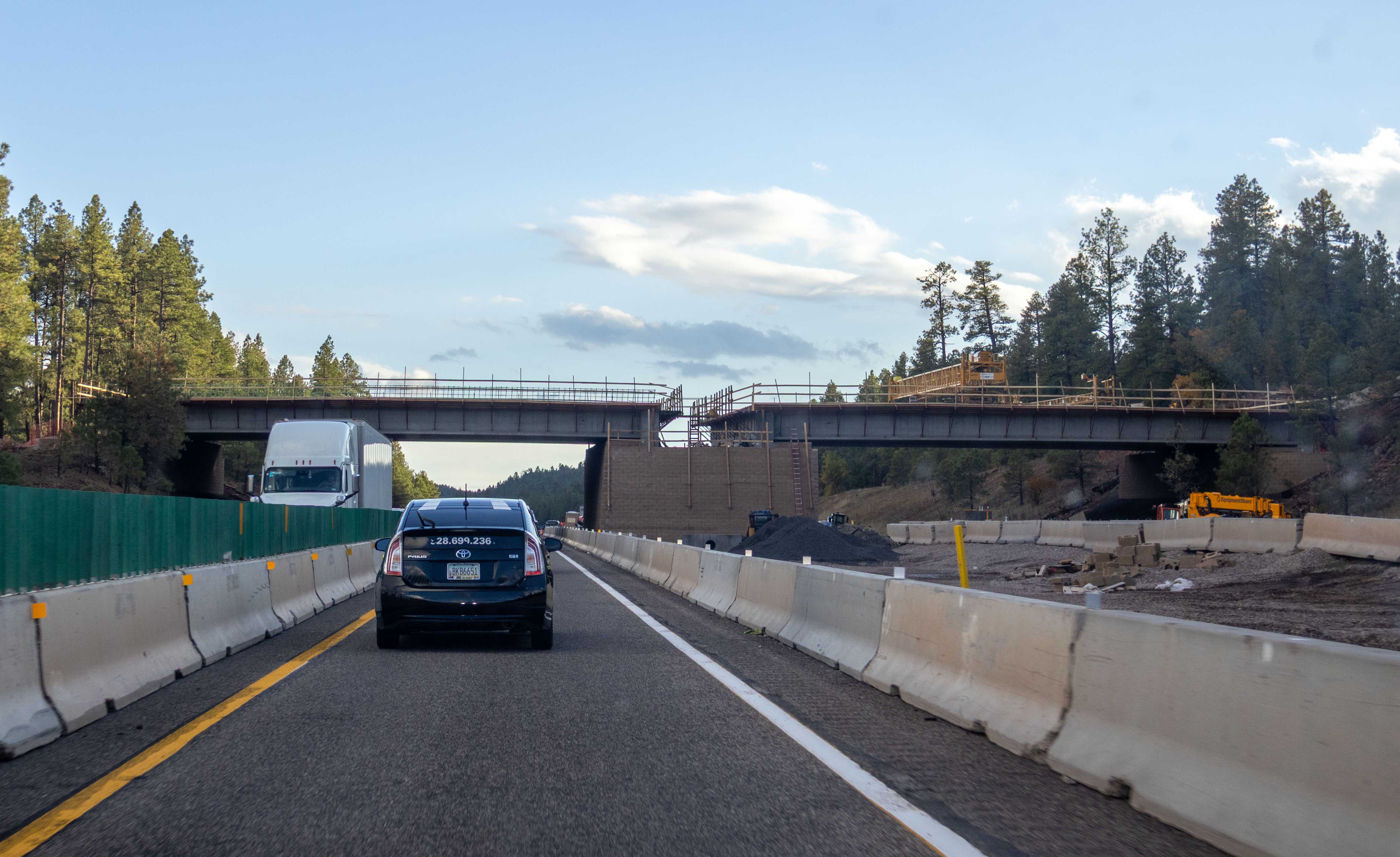 Wildlife overpass construction over I-17