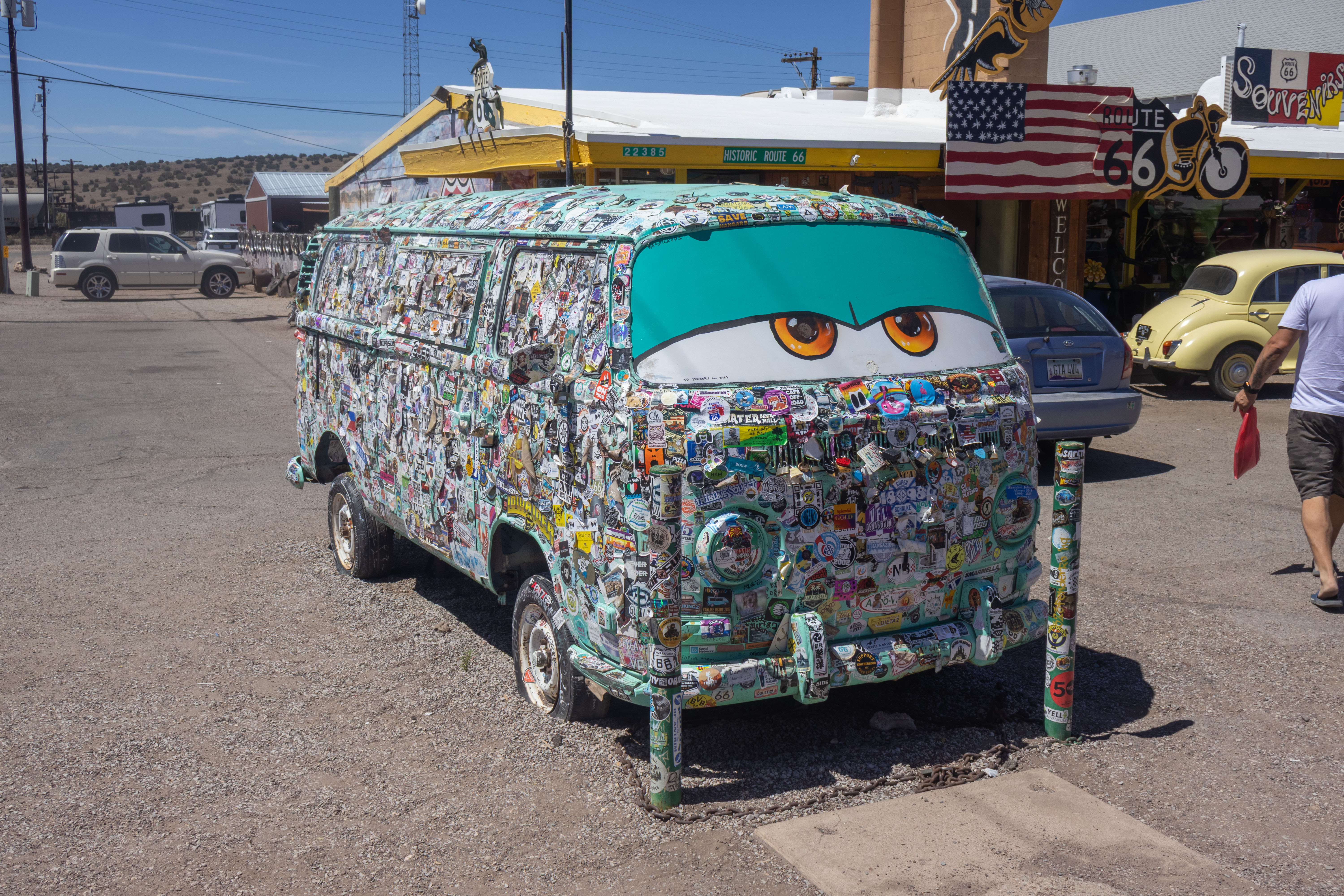 Volkswagen van covered in stickers